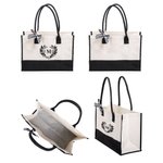 Sac à Main en Jute Personnalisé avec Initiale Entourné de Guirlande Cœur Cadeau pour Vacances Anniversaire pour Femme