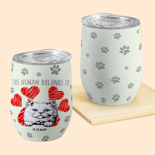 Henkilökohtainen Tämä Ihminen kuuluu Kissa Koira muotokuva 12oz Viini Tumbler Syntymäpäivälahja Lemmikkieläinten rakastaja Omistaja