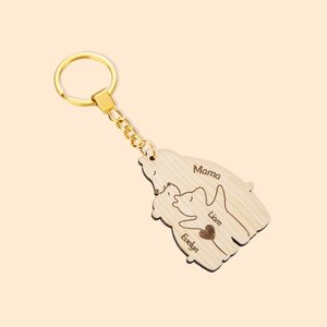 Porte-clés d'Ours en Bois Personnalisé avec Gravure 2-6 Noms Cadeau Anniversaire Fête des mères pour Mère Grand-mère