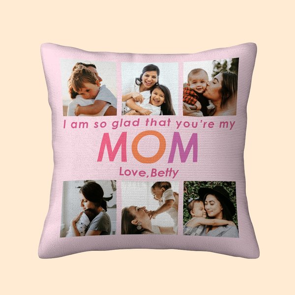 Personalised Multicolour Photo Collage Throw Pillow Cover with Text Birthday Mother's Day Gift for Her