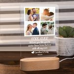 Plaque en Acrylique Personnalisée avec Nom et 4 photos Collage LED Veilleuse avec Base en Bois Cadeau d'Anniversaire de Mariage pour Couple