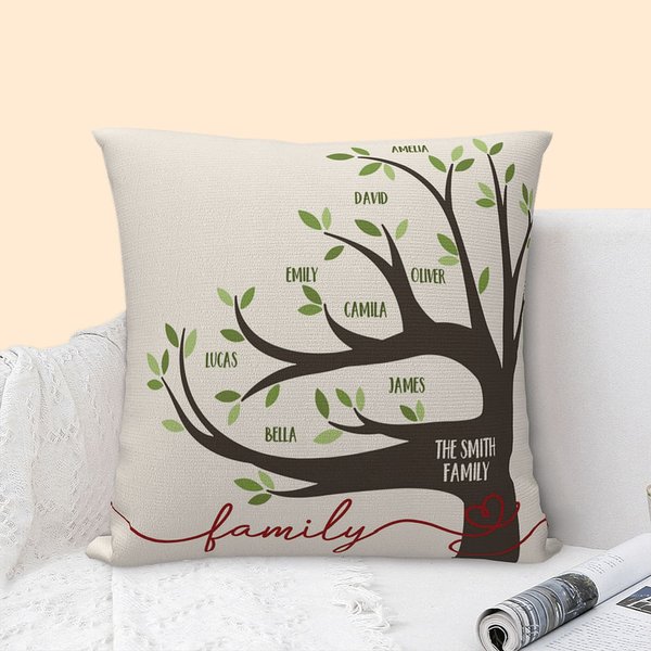 Personalized Family Tree Throw Pillow Cover with 1-22 Names Mother's Day Birthday Gift for Mom Grandma