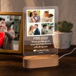 Plaque en Acrylique Personnalisée avec Nom et 4 photos Collage LED Veilleuse avec Base en Bois Cadeau d'Anniversaire de Mariage pour Couple