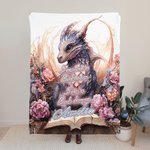 Personalised Floral Book Dragon Soft Blanket with Name Birthday Gift for Readers Dragon Lovers