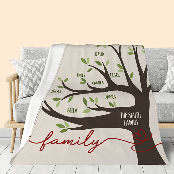 Árbol genealógico personalizado Manta de lana suave con 1-22 nombres Día de la Madre Cumpleaños Regalo para mamá Abuela
