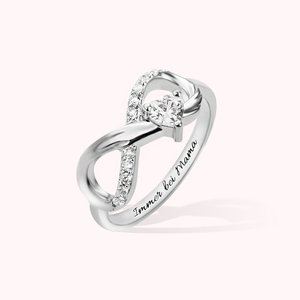 Personalisierte Engelsflügel Unendlichkeit Ring mit Herz Geburtsstein und Text Gravur Geburtstag Jahrestag Geschenk für sie