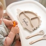 Personalizado Plato Dividido con Ventosa de Silicona de Calidad Alimentaria Juego de Alimentación para Bebés Forma de Elefante Regalo para Bebés