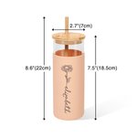 Vaso de cristal de 17oz con funda de silicona, tapa de bambú grabada y pajita personalizada con el nombre de la flor de nacimiento Regalo de cumpleaño