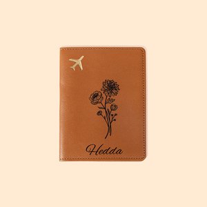 Personalised Birth Flower Passport Cover with Name and Floral Language Birthday Bridesmaid Gift for Woman Travel Lover
