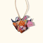 Cestino di mucca Highland personalizzato con orecchie da coniglio e targhetta in legno con nome Regalo di compleanno e di Pasqua per gli amanti delle mucche Highland 1