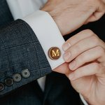 Personalised Leather Gold Initial Cufflinks Wedding Birthday Father's Day Gift for Men Groomsmen