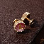 Personalised Leather Gold Initial Cufflinks Wedding Birthday Father's Day Gift for Men Groomsmen