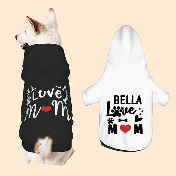 Personalised Multicolour I Love Mom Pet Hoodie with Name Birthday Gift for Pet Lover Owner