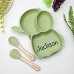 Personalizado Plato Dividido con Ventosa de Silicona de Calidad Alimentaria Juego de Alimentación para Bebés Forma de Elefante Regalo para Bebés