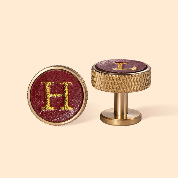 Personalised Leather Gold Initial Cufflinks Wedding Birthday Father's Day Gift for Men Groomsmen