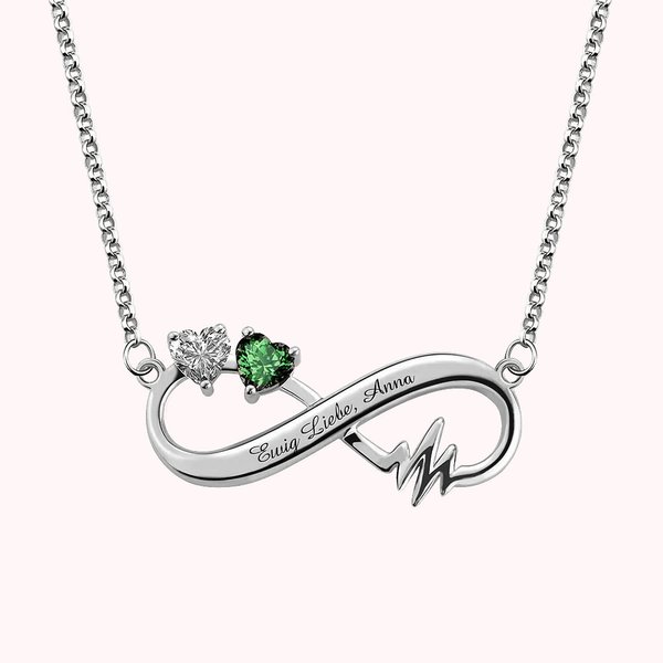 Personalisierte Herzschlag Halskette Unendlichkeit-Symbol mit Gravur und Geburtsstein Muttertag Geschenk für Damen