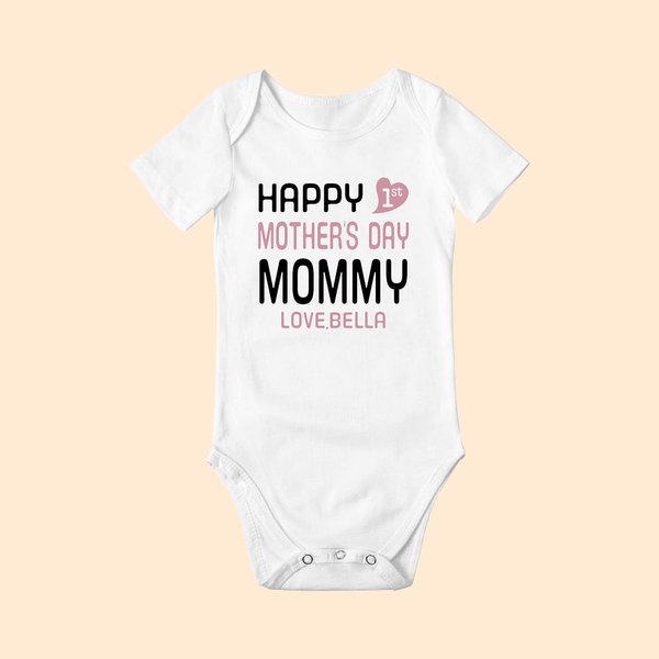 Gepersonaliseerde Gelukkige Eerste Moederdag 100% Katoenen Onesie met Naam Moederdag Baby Shower Gift voor Baby's