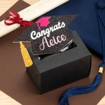 Gepersonaliseerde Glitter Graduation Cap Pull Out Money Gift Box Geld Houder met Naam en 30st Transparante Zakjes Gift voor Class of 2025 Afgestudeerden