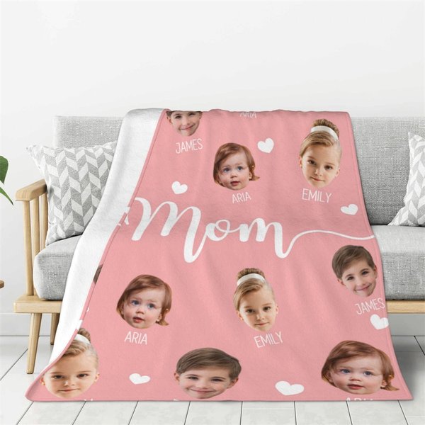 Couverture Molletonnée Personnalisée avec Photo Titre et 1-10 Noms Cadeau de Fête des Pères Fête des Mères pour les Parents Grands-parents