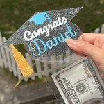 Gepersonaliseerde Glitter Graduation Cap Pull Out Money Gift Box Geld Houder met Naam en 30st Transparante Zakjes Gift voor Class of 2025 Afgestudeerden