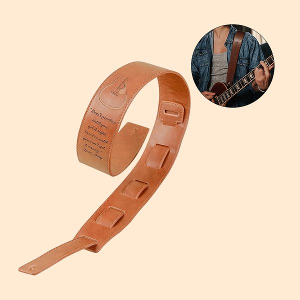 Tracolla per chitarra regolabile in pelle PU personalizzata con testo inciso Regalo di compleanno per musicista amante della chitarra