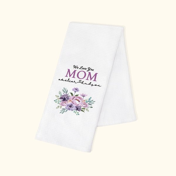 Asciugamano da tè personalizzato We Love You Mom Flower 100% cotone con testo Regalo di compleanno per la festa della mamma per le donne