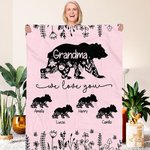 Couverture Polaire Personnalisée avec 1-10 Bébés Ours et Noms Cadeau de Fête des Mères pour Maman Grand-Mère