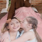 Personalised Soft Photo Heart Pattern Blanket with Text Mother's Day Birthday Gift for Mom Family