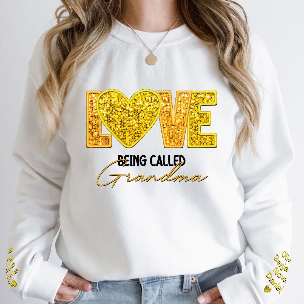 Personlig Love Being Called Grandma Faux Embroidery Sequin T-shirt Sweatshirt med 1-14 namn Mors dag Födelsedagspresent för mormor mamma 3
