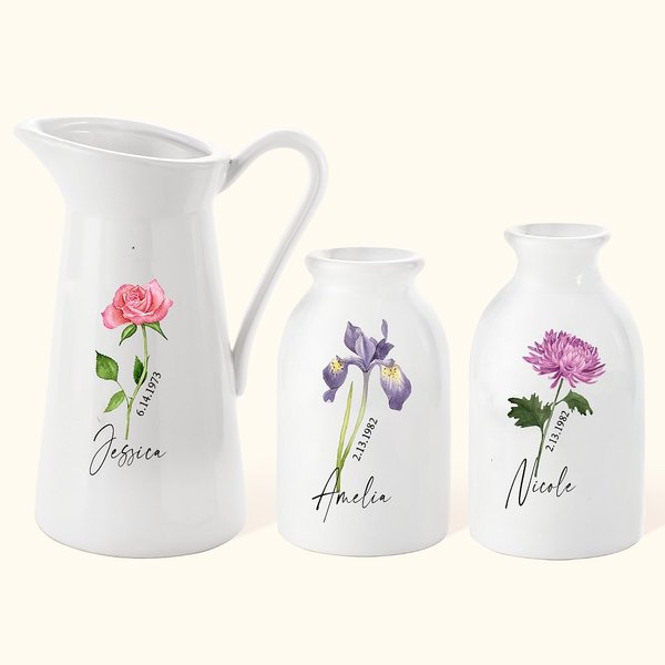 Gepersonaliseerde Waterverf Geboortebloem Keramische Vaas met Tekst Home Decoratie Verjaardag Moederdag Cadeau voor Vrouwen
