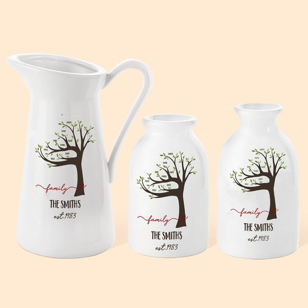 Personalisierte Familie Baum keramische Vase Blume Krug mit 1-22 Namen Garten Thema Home Dekoration Muttertag Geburtstag Geschenk für Mama Oma