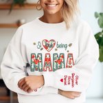 Personalised Multi-colour Floral I Love Being MOM T-shirt Sweatshirt with 1-7 Names Mother’s Day Birthday Gift for Mom Grandma