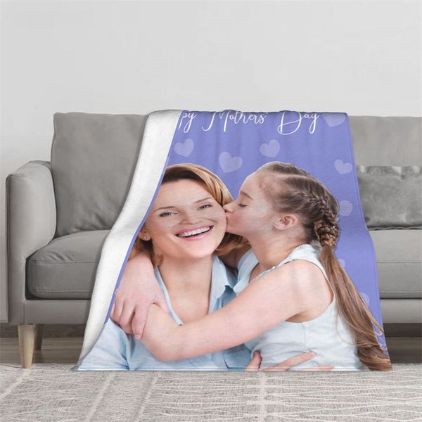 Couverture de Motif Coeur Personnalisée avec Texte et Photo Cadeau Anniversaire Fête des Mères pour Maman Famille