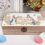 Boîte de Rangement en Bois Personnalisée avec Texte Lapin Pierre Cadeau d'Anniversaire de Pâques pour Enfants Ami