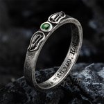 Personalized Vintage Engraved Angel Wings Ring with Birthstone Memorial Gift for Her
