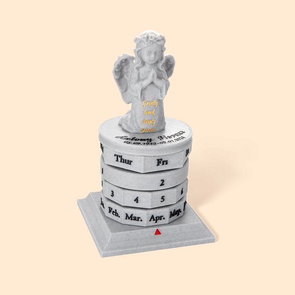 Calendrier Perpétuel Ange Personnalisé avec Nom et Date Décor de Bureau Sympathie Cadeau Mémorial pour la perte d'un être cher