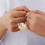 Personalised Two-colour Cat Hugging Matching Necklace with Engraved Names Valentine's Day Birthday Gift for Besties Couple