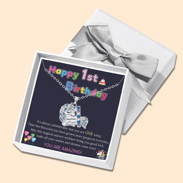 Gepersonaliseerde Lucky Fantasy Unicorn Halsketting met Kindernaam voor 1-9-jarige meisjes Verjaardag Kerstmis Terug naar School Gift