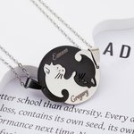 Personalised Two-colour Cat Hugging Matching Necklace with Engraved Names Valentine's Day Birthday Gift for Besties Couple