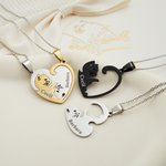 Personalised Two-colour Cat Hugging Matching Necklace with Engraved Names Valentine's Day Birthday Gift for Besties Couple