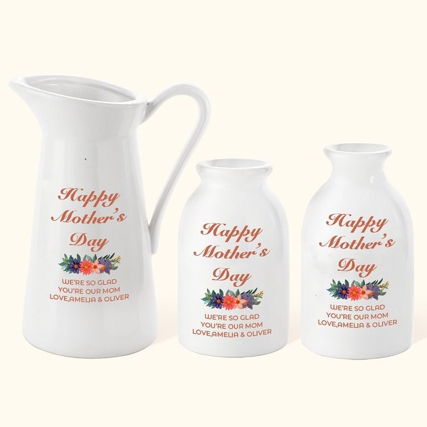 Vaso di ceramica con testo personalizzato Happy Mother's Day Flower Home Decor Regalo di compleanno per la festa della mamma per le donne