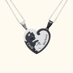 Personalised Two-colour Cat Hugging Matching Necklace with Engraved Names Valentine's Day Birthday Gift for Besties Couple