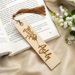Gepersonaliseerde Gegraveerde Geboortebloem Houten Bladwijzer met Naam Verjaardag Moederdag Bibliothecaris Cadeau voor Vriendin Boekenliefhebber