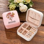 Estuche de joyería de piel con nombre Personalizado Acuarela Ramo de flores de nacimiento Día de la Madre Regalo de cumpleaños para mujer