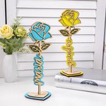 Décoration Rose en Bois Personnalisée avec Texte Gravé Ornement Fleur avec Socle Cœur Cadeau Vacances Fête de Famille Emménagement pour Maman