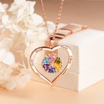 Collier en Cœur Personnalisé avec 1-8 Prénoms Gravés et Pierres de Naissance Collier d'Argent pour Maman Cadeau Anniversaire Fête des Mères