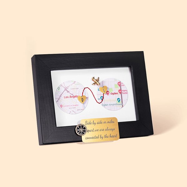 Personalizzato Siamo sempre collegati dal cuore Due mappe in una cornice Regalo a distanza per la coppia