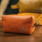 Borsa da toilette in pelle PU impermeabile con manico personalizzata con monogramma anniversario degli sposi regalo per festa del papà per uomo