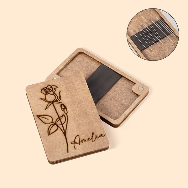 Boite à Aiguilles Magnétique en Bois Personnalisée avec Nom et Fleur Cadeau Anniversaire Fête des Mères pour Amoureux de Travaux d’Aiguille
