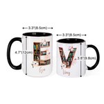Tasse à café en céramique avec nom, Alphabet, Lettre, Anniversaire, Fête des mères, Professeur, Amoureux des livres, Bibliothécaire.